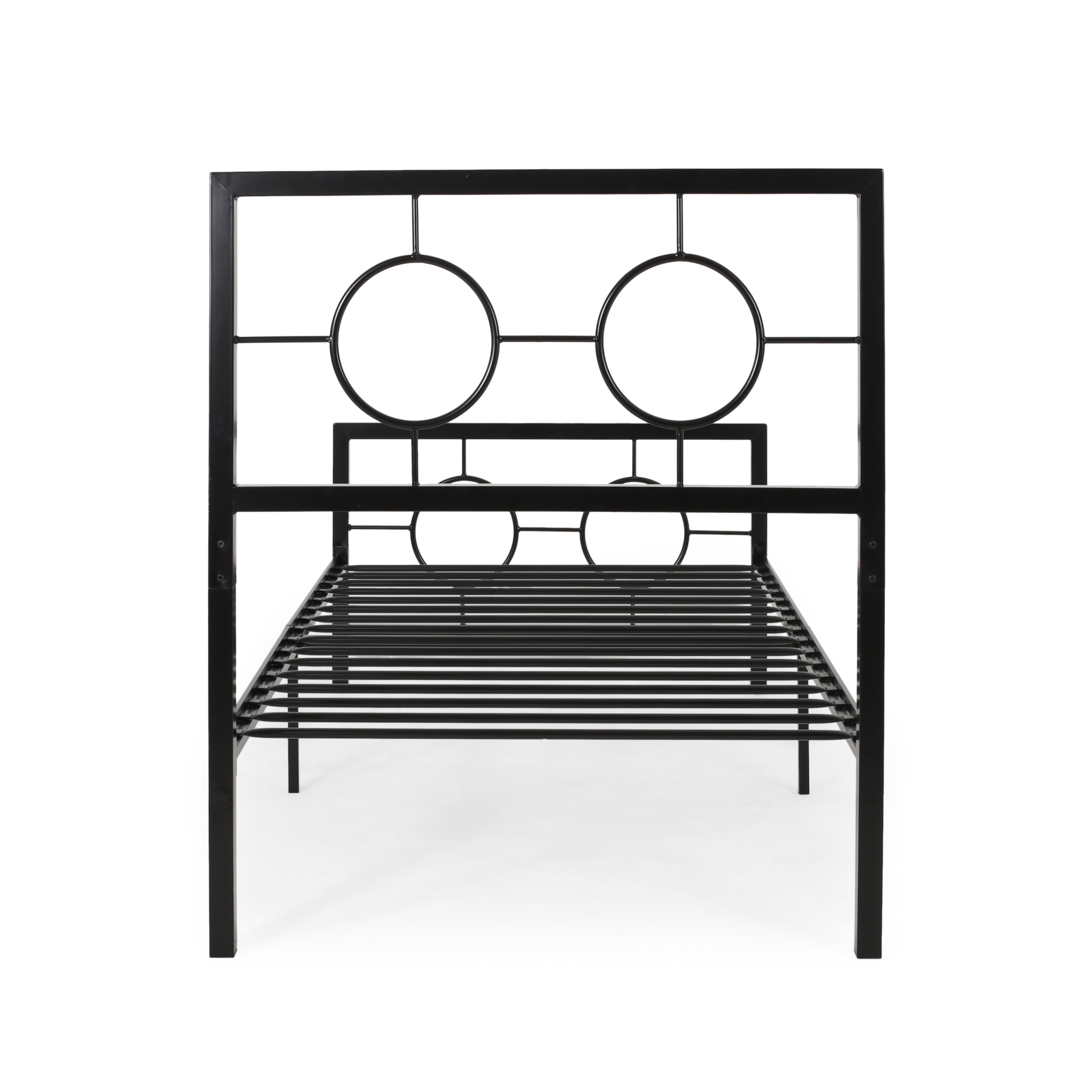 Noble House Ewelina Modern Twin-Size Iron Geometric Low-Profile Bed Frame, Flat Black