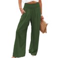 thumbnail image 2 of Pantalones casuales elásticos para mujer, perfectos para uso diario y en la playa, talla M, pantalones de pierna ancha y cintura alta de color verde, 2 of 5