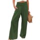 thumbnail image 2 of Pantalones de pierna ancha para mujer, pantalones elásticos de cintura alta, color puro, informales, para citas diarias, playa, verde, XL, 2 of 5