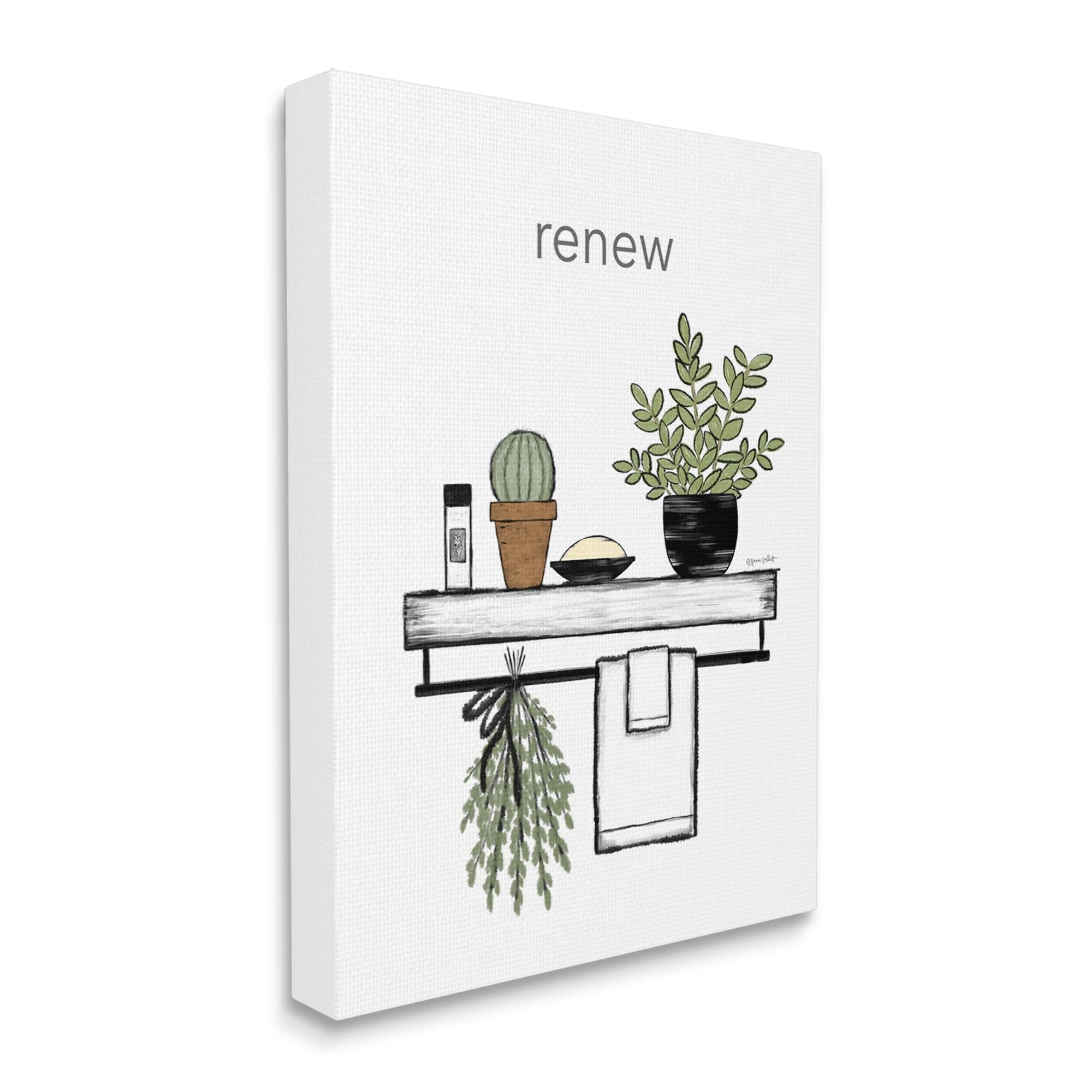 Stupell Renew Bathroom Botanical Spa Plants Typography Painting Gallery Wrapped Canvas Print Wall Art