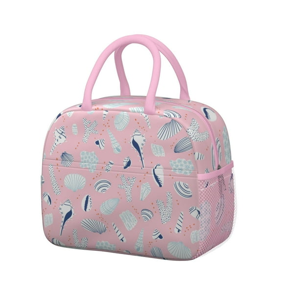 Lunch Bag Lunch Box for Women Reusable Insulated Lunch Bags,Water-Resistant Pink Sea Shells Beach Cooler Lunch Tote Bag, Large Capacity for Work Travel Picnic