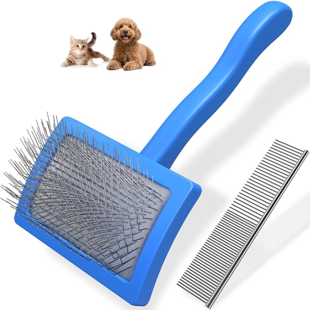 Cepillo para el cuidado del pelaje de perros Saccison, set de 2 piezas, carda y peine para pelo mediano