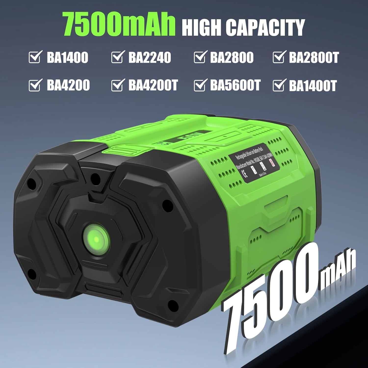 1Pack 7500mAh 56Volt Lithium ion Battery Replacement for EGO 56V Battery 7.5Ah Compatible with EGO Battery 56V Cordless Tools (Green)