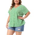 thumbnail image 4 of Agnes Orinda Women's Plus Size Blouses Floral Button Down Shirts V Neck Tops Ruffle Sleeve Casual Top 1X Green, 4 of 6