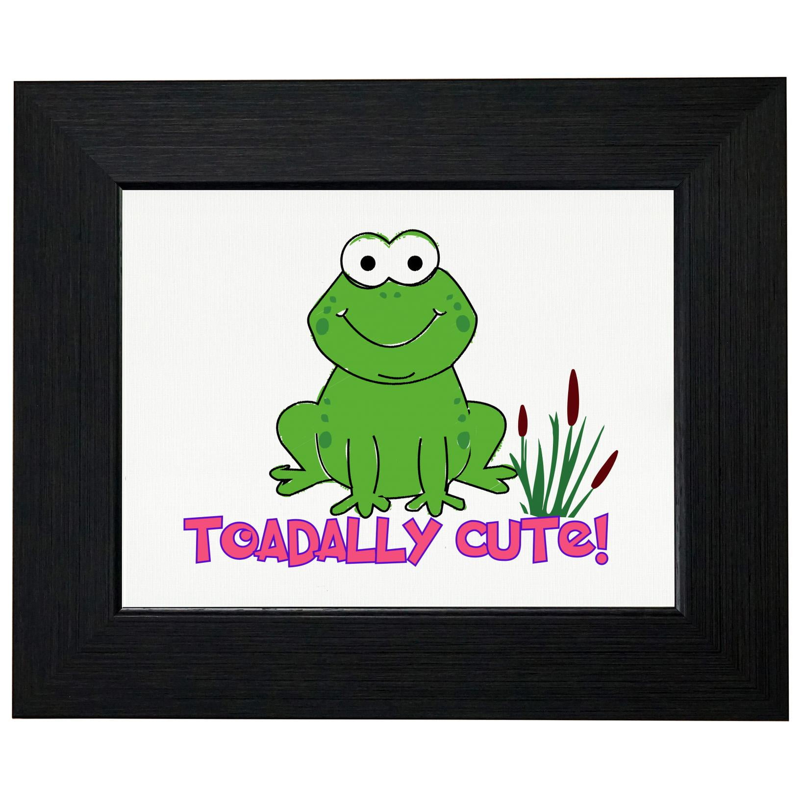 Toadally Cute Totally Toad Frog Cute Pink & Green Framed Print Poster Wall or Desk Mount