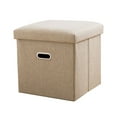 thumbnail image 2 of 12 Inch Folding Ottoman Cube with Handle | Multi-Functional Storage Stool for Living Room, Bedroom & Dorm | Beige & Pink Fabric Storage Seat, 2 of 5
