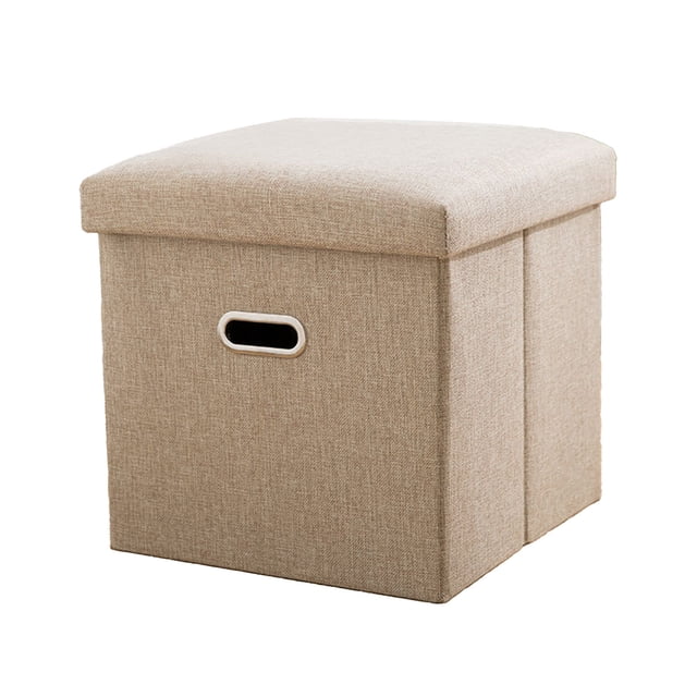 Storage Ottoman Cube With Handle 12 Inch Foldable Seating And Storage For Living Room Bedroom Dormitory Home Office Beige