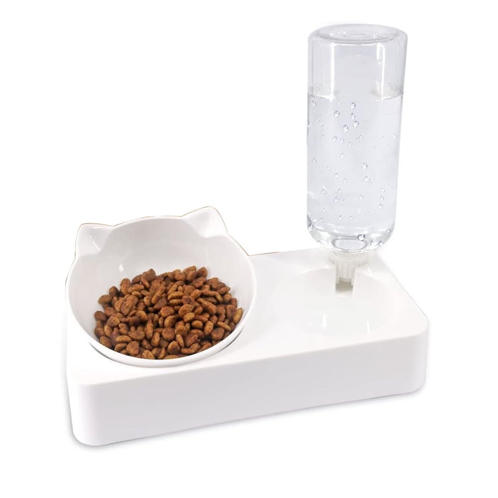 Double Dog Cat Bowls Pets Water and Food Bowl Set, 15°Tilted Water