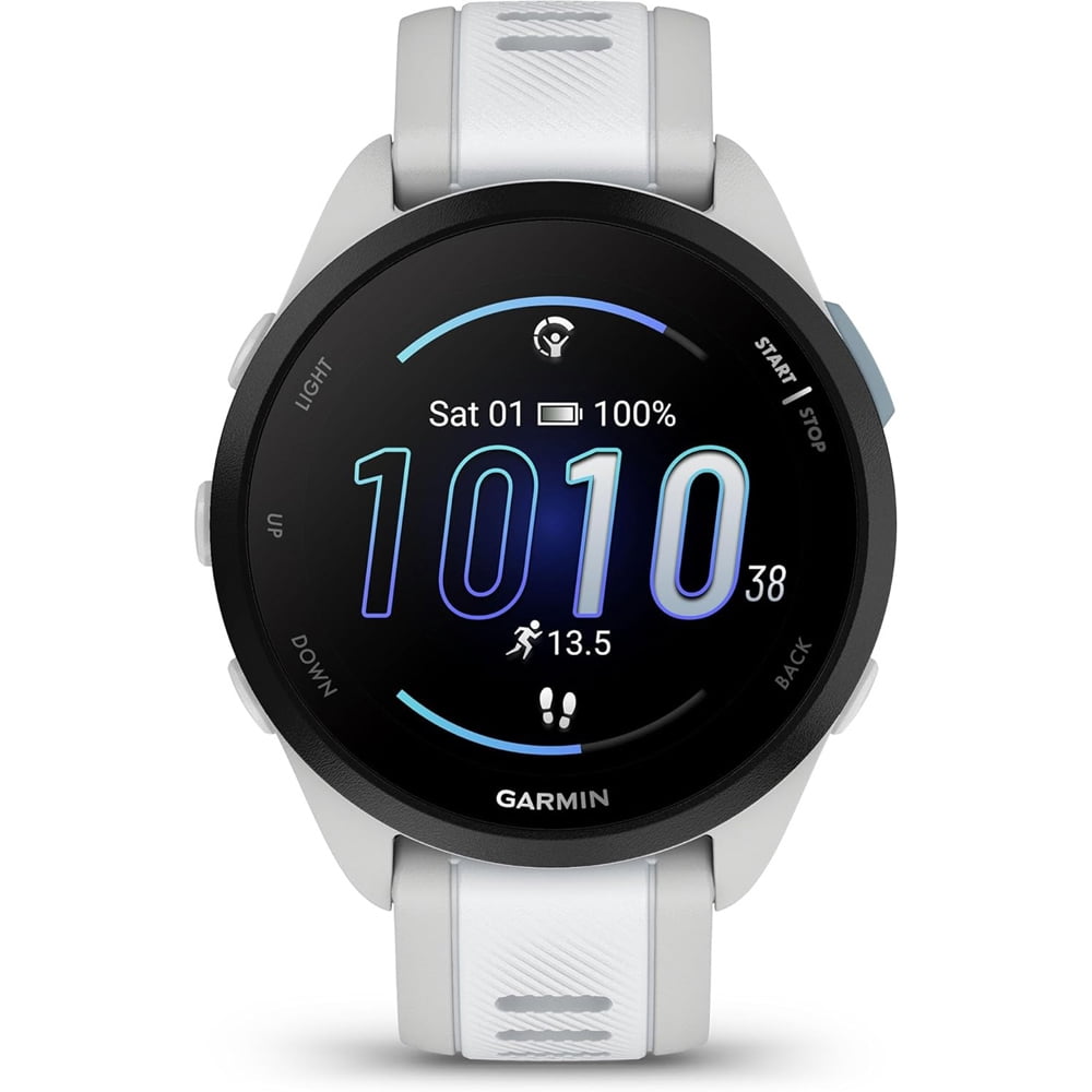 Garmin Forerunner 165 Music Smart Sport Watch, Mist Gray + Whitestone with HRM 200 Heart Rate Monitor Strap (M-XL) Bundle with Deco Essentials Collapsable Water Bottle