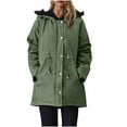 thumbnail image 4 of GaThRRgYP Womens Coats and Jackets,Women's Double Pocket Zipper Drawstring Button Jacket Plush Long Sleeved Hooded Cotton Parkas Outwear Green S, 4 of 8