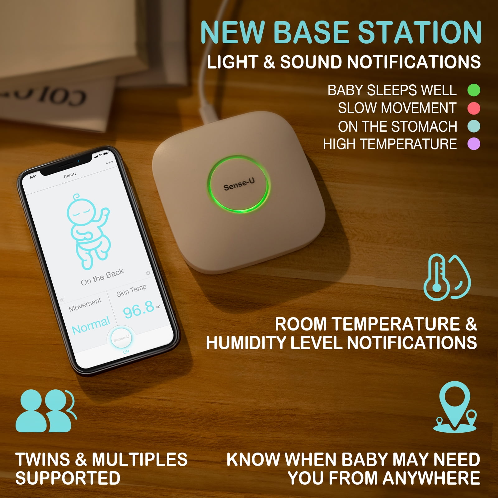 Body Temp Version Sense-U Baby Monitor with Breathing Rollover Movement Temperature Sensors: Tracks Your Babys Breathing Rollover Body Temperature Green 