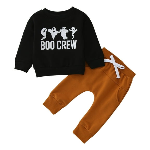 Xudanell Baby Boy Outfits 3-6 Months Toddler Boys Halloween Prints Set Cute Solid Color Outfits Preemie Clothes Boys 2-3 Years Brown