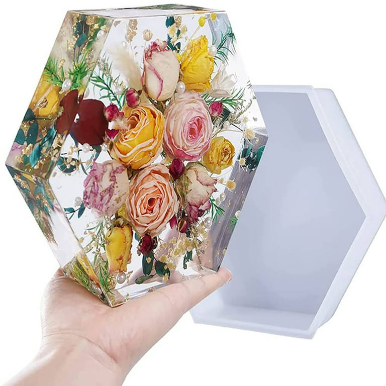 SAPBOND Large Resin Molds,Hexagon Silicone Molds for Flowers Preservation, Resin Art,Resin Casting,DIY Wedding 