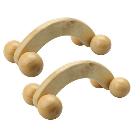Wooden Massage - Unique Bargains 2pcs 4 Wheels Wooden Handheld Massage Roller Body Mucsle Massager