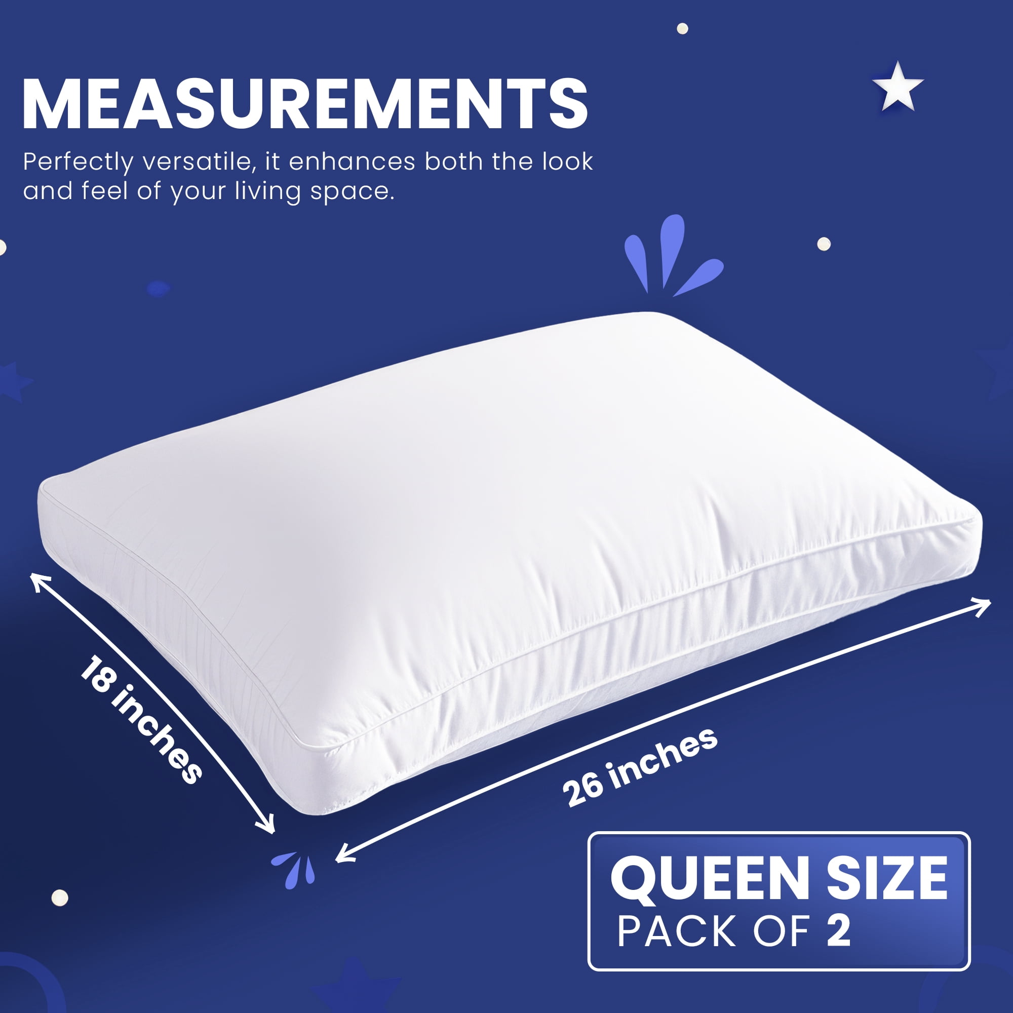 Utopia Bedding Queen Bed Pillow, 26"L x 18" W, Set of 2, Soft and High-Quality, Gusseted Pillow for All Sleep Positions (White)