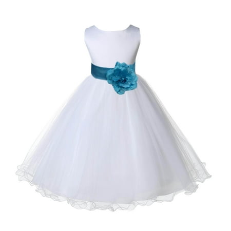 - Ekidsbridal Wedding Pageant White Flower Girl Dress Tulle Rattail Edge Toddler Junior Bridesmaid Recital Easter Dress Holiday First Communion Birthday Baptism Dress Turquoise Blue 829S Size 6-9