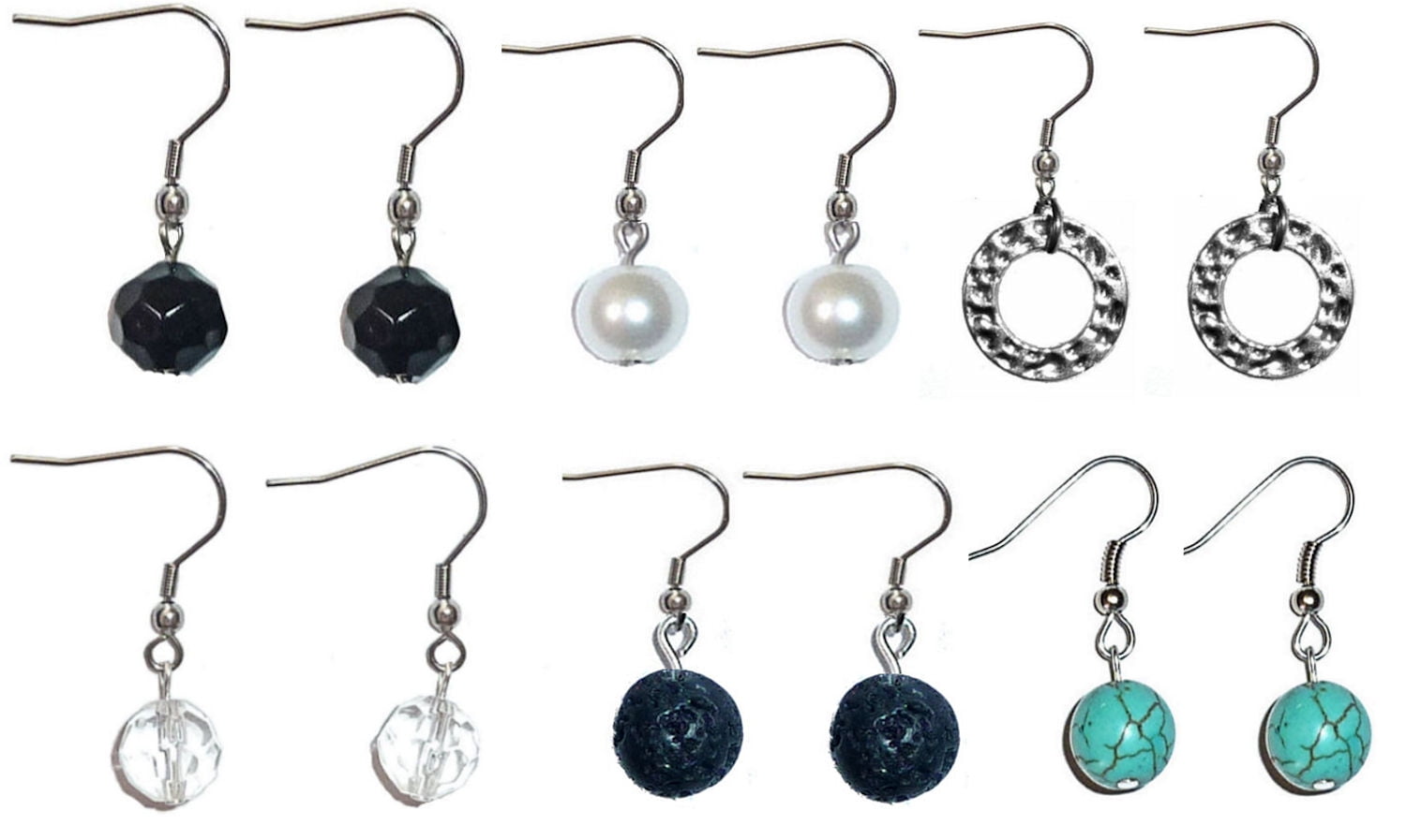 Assorted Dangle Earrings Surgical Stainless Steel French Wire Set of 6 Women
