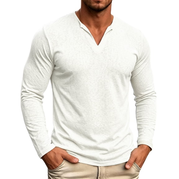 SUYIDA Men's Solid Color Button Top, Long Sleeve Casual Tee, Everyday Wear Comfortable Shirt