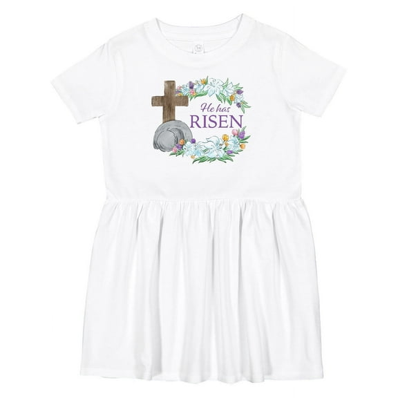 Inktastic Easter He Has Risen with Cross and Flowers Girls Toddler Dress