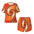 thumbnail image 4 of Naloa Orange Rotating Women's Short-Sleeved Pajama Set, Loungewear, Summer pajamas, Breathable Cozy - Medium, 4 of 9