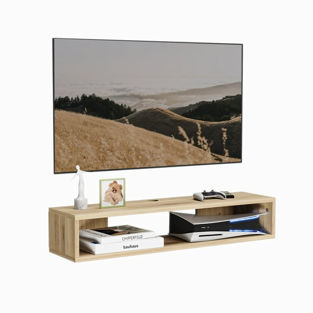 Mueble para Tv Flotante Lima Moru Color Roble, Estantes Abiertos | 80x20x15cm|