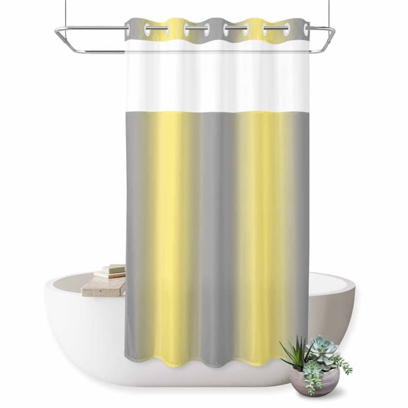 Yellow Grey No Hook Shower Curtain Gradient Ombre Shower Curtain with See Through Top Window, Waterproof Washable Fabric Curtain for Bathroom Hotel Decor, 36Wx72L