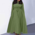 thumbnail image 2 of Women's Plus Size Casual Fashion Solid Color Round Neck Long Sleeve Pocket Tie-Waist Swing Dress - Mint Pink 5XL, 2 of 6
