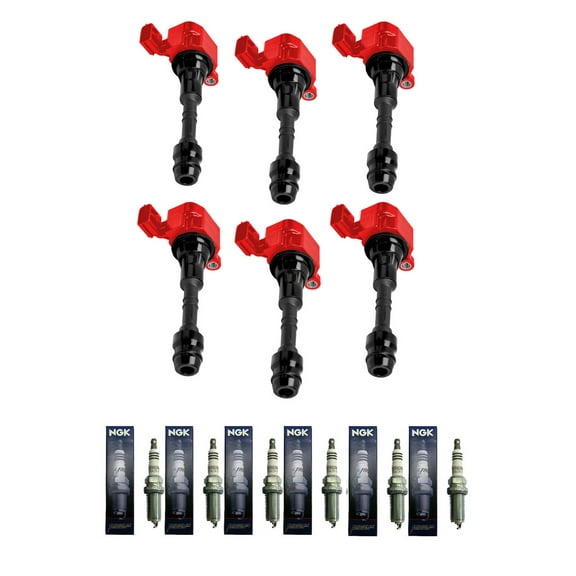 Set of 6 ISA Red Ignition Coils and NGK Spark Plugs Compatible with 2005-2006 Nissan Xterra 4.0L Replacement for UF349