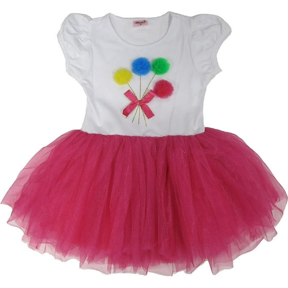 Wenchoice Girl'S White & Hot Pink Pompom Dress S(1T-2T)