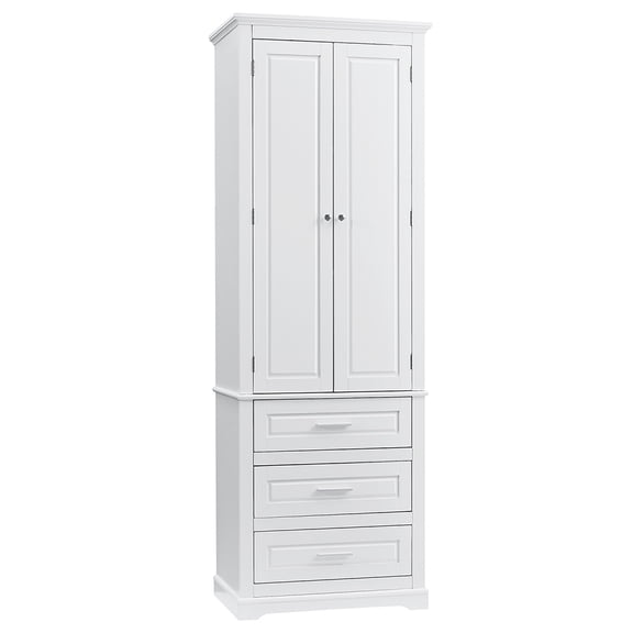 Resenkos Storage Cabinet,Kitchen,Pantry Cabinet,Tall Storage Cabinet with Three Drawers for Bathroom/Office, White