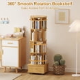 thumbnail image 2 of 4 Tier Rotating Bookshelf with Drawer, 360° Display Spinning Corner Bookcase with Wheels, Storage Rack for Small Spaces, Narrow Wood Book Shelf for Bedroom Living Room Study, 2 of 8