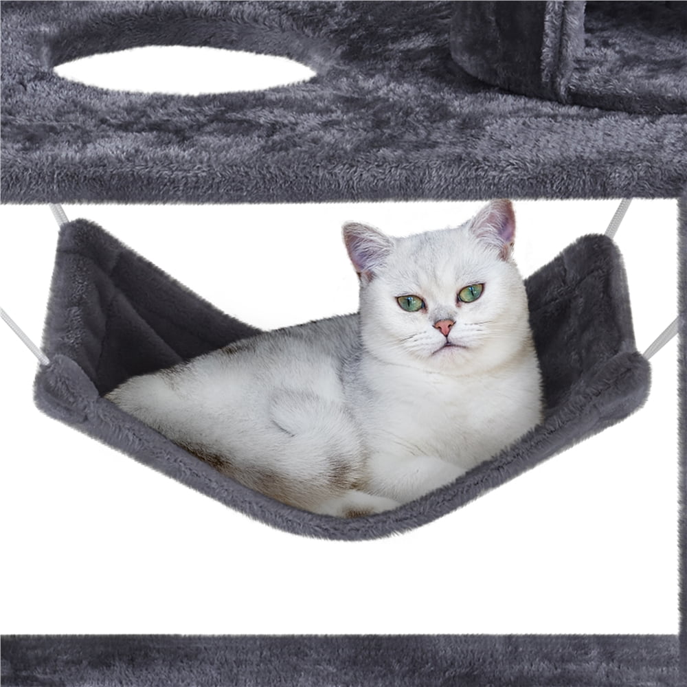 Alden Design 63″H Multi Level Cat Tree Condo with Basket & Hammock & Scratching Post, Dark Gray