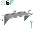 thumbnail image 3 of AmGood 16 in. x 36 in. Stainless Steel Wall Shelf | NSF Certified | Appliance & Equipment Metal Shelving | Kitchen, Restaurant, Garage, Laundry, Utility Room, 3 of 7