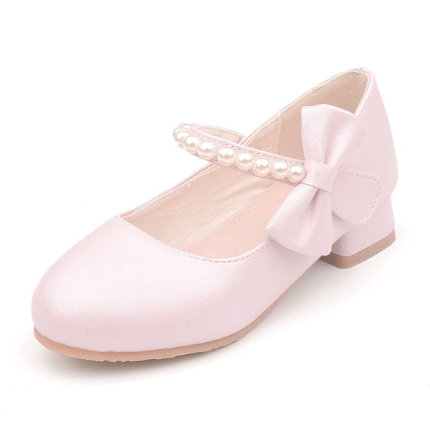 Zapatos para niños, zapatos de cuero para niños, lazo blanco, primavera y otoño, zapatos de princesa de tacón alto para niñas, zapatos de marea perlada
