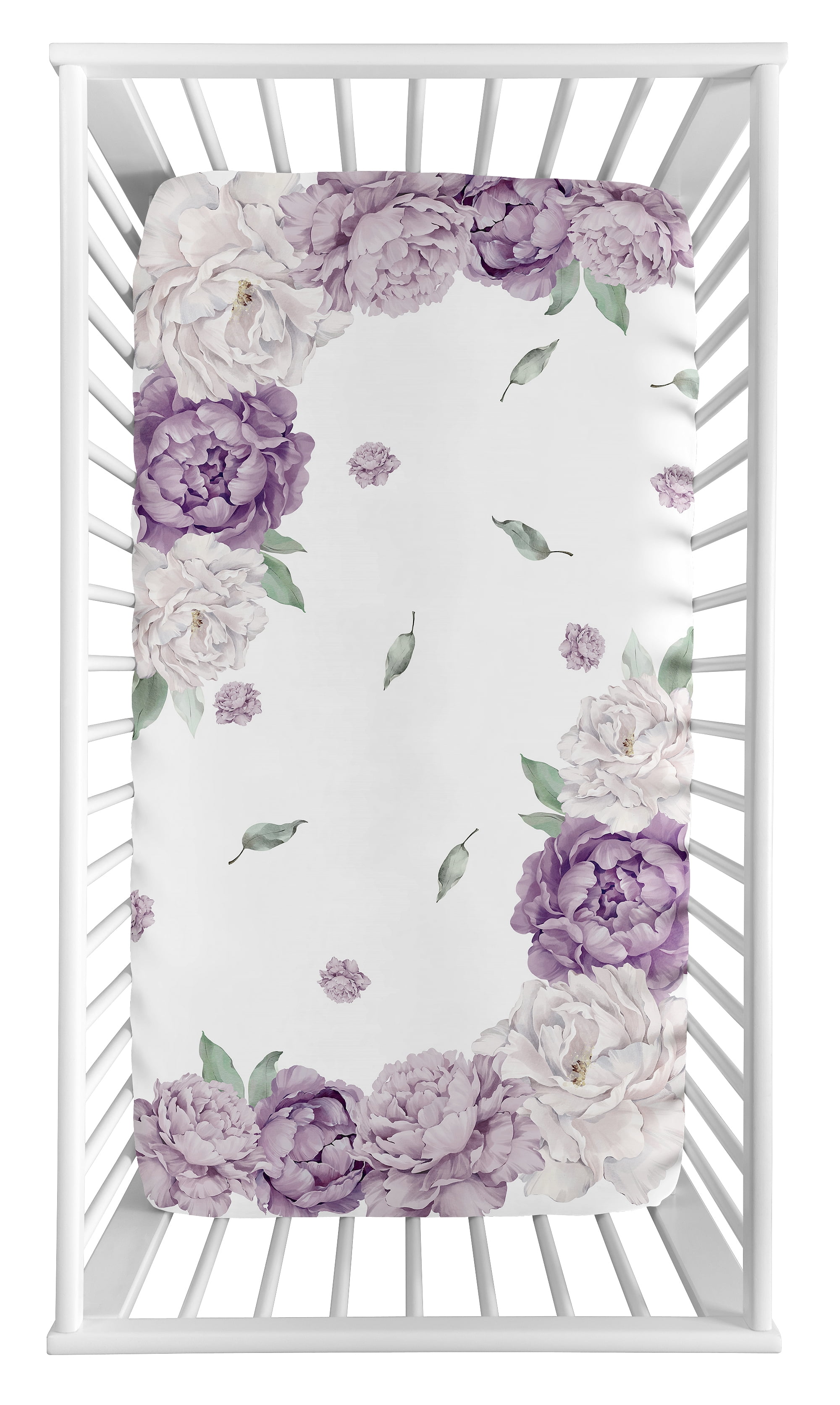 Sweet Jojo Designs Peony Floral Garden Purple Ivory Photo Op Fitted Crib Sheet