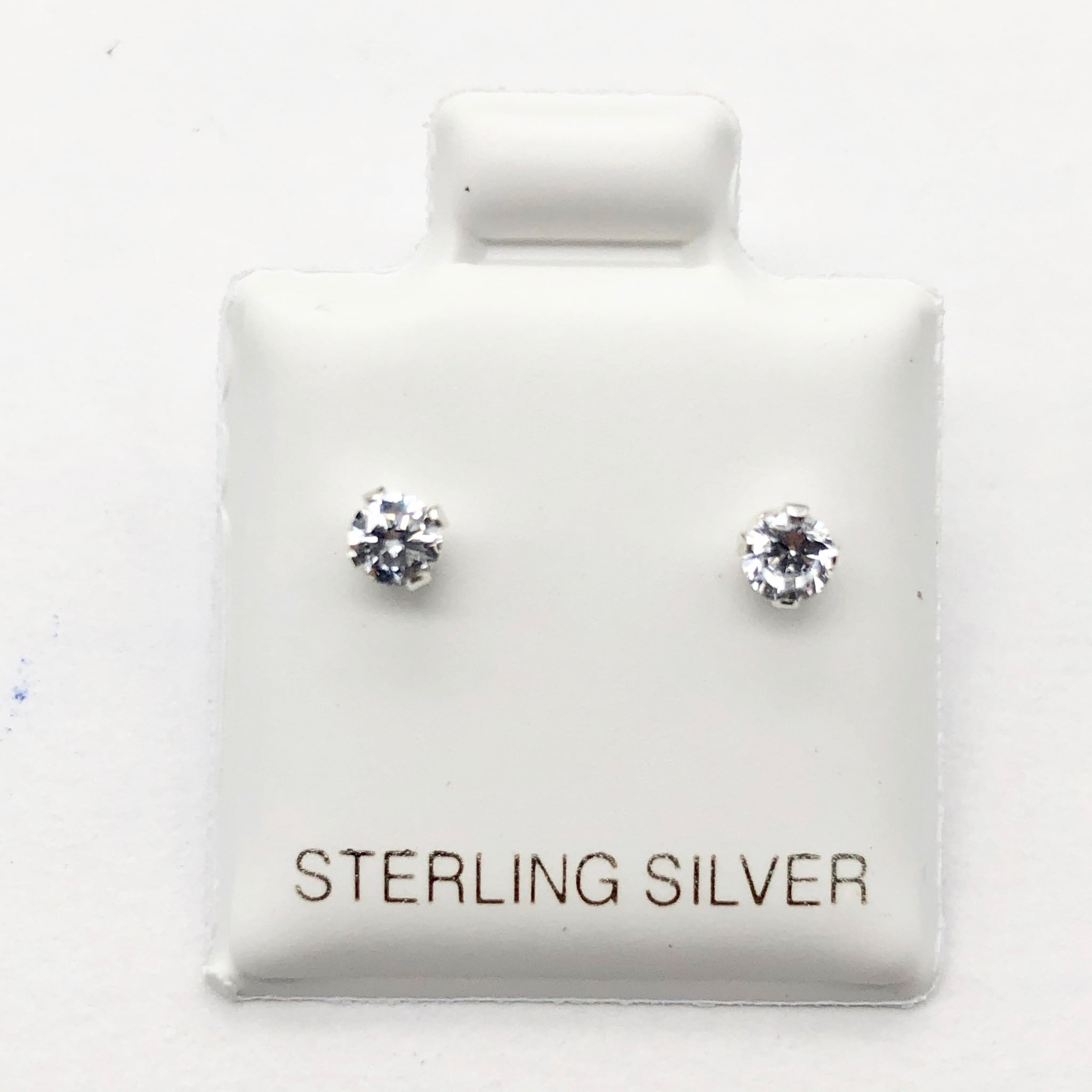 April Birthstone Round Brilliant Cut CZ Crystal Sterling Silver Stud Earrings 