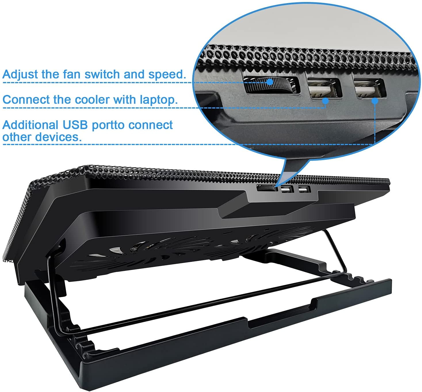 Laptop Cooling pad Cooler Stand Fan for 11-15.6 Inch Gaming Notebooks, 2 Turbine Fans,4 Angle Adjustable (Black)