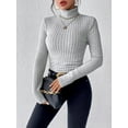 thumbnail image 2 of Women'S Mock Turtle-Neck Long Sleeve Shirts Fall Ribbed Tops Fleece Basic Layering Soft Thermal Undershirts Tee Gray 5XL, 2 of 6
