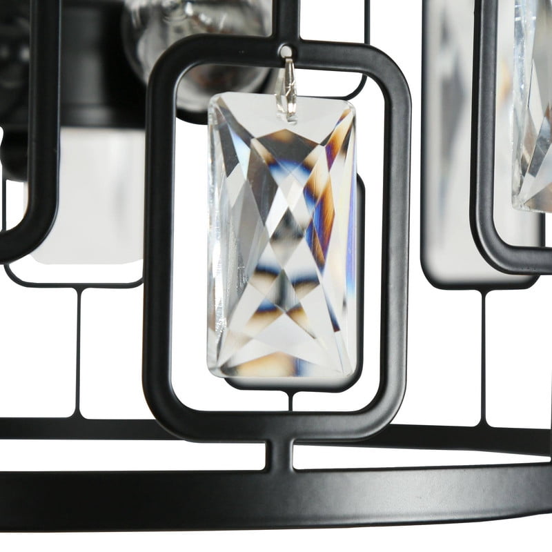 LNC Uzel 3-Light 13-in Matte Black Crystal LED Semi-flush Mount Light,13"Lx12"Hx13"D