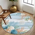 thumbnail image 2 of Round Area Rug 6 Ft, Blue Beach Coastal Washable Non-Slip Circle Carpet for Living Room/Bedroom, Summer Nautical Coral Shell Botanical Vintage Low-Profile Indoor Mats Collection Rugs for Residential, 2 of 8