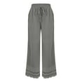 thumbnail image 5 of KALE Linen Pants Women Baggy Sweatpants Summer New Women's Casual Loose Fitting Waist And Ankle Patchwork Lace Cotton Women Pants Grey, 5 of 7