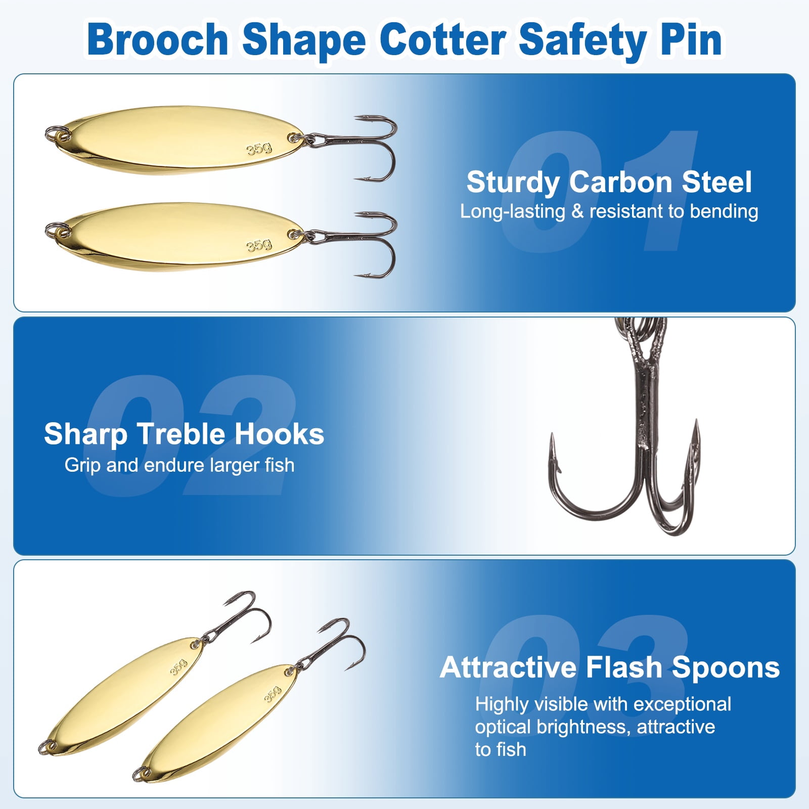 Uxcell Fishing Spoons Lures, Metal Saltwater Treble Trout Lures Jigging Spoon with Treble Hooks Casting Spinner Baits 10 Pcs & 1 oz & Gold - Fitting for (Freshwater/Salmon/Bass/Trout)