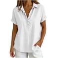 thumbnail image 2 of Yrmaups Loose Fit Short Sleeve Blouse for Women Plus Size, Casual Button Down Collared Top, Soft Stretch Tee for Party Office Travel Daily Outfit, White XL, 2 of 6
