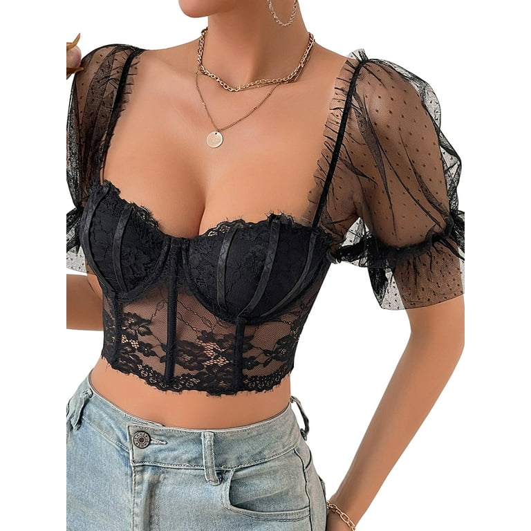 Womens Lace Corset Top - Soft Breathable Mesh Corset Summer Bustier with  Straps Easy Wear Suitable for Everyday,Party : : Clothing, Shoes 