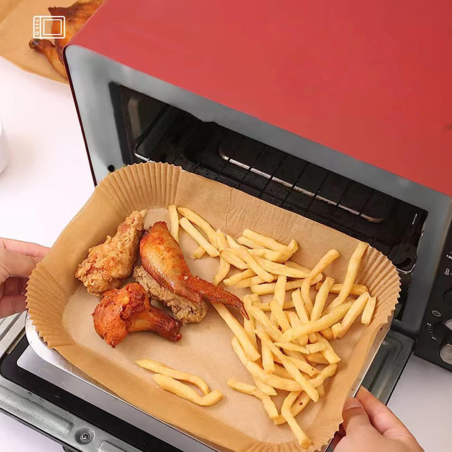 Air Fryer Disposable Paper Liner, Rectangular for Ninja 2-Basket Air Fryer, Natural Non-stick Parchment Paper Liner, 8.6x5.5 inch 100Pcs Rectangle Parchment Paper for DZ201, DZ401, FG551