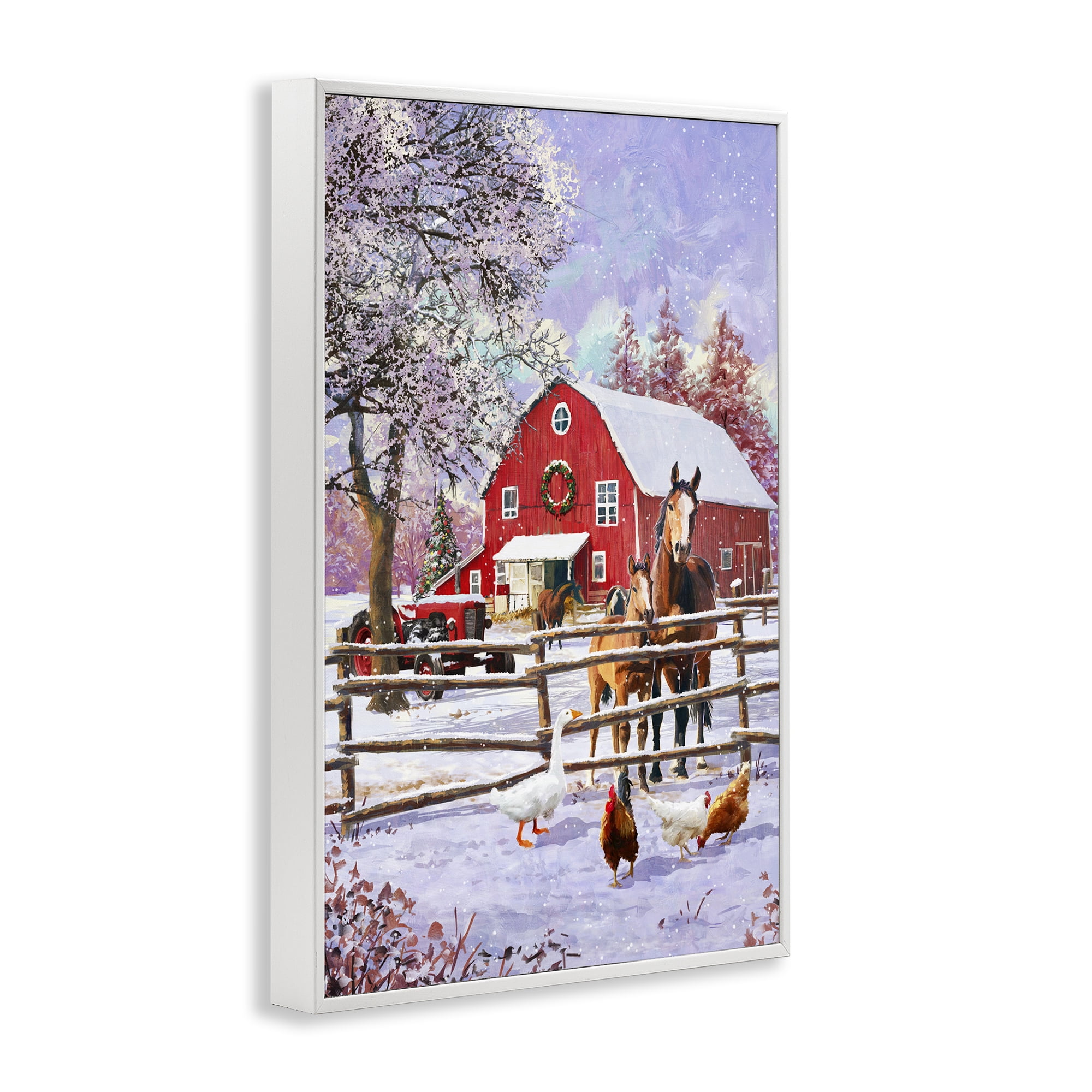 Stupell Industries Winter Farm Scene Holiday Painting White Framed Art Print Wall Art, 20 x 30