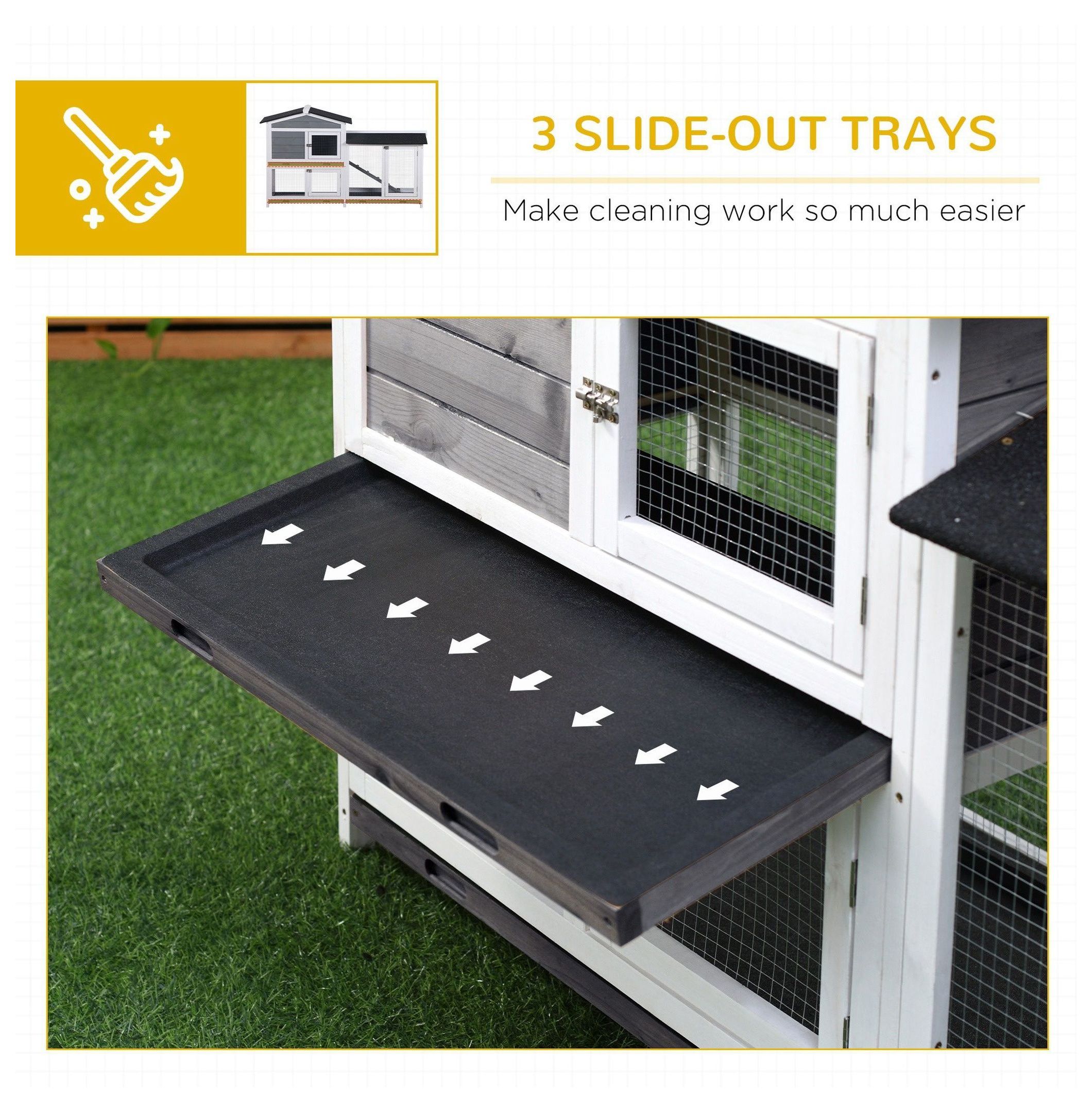 Rabbit Hutch 2-Story Wooden Bunny Cage with Ramp & Weatherproof Roof - Outdoor Small Animal House for 2-4 Rabbits - Gray