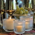 thumbnail image 2 of Modernist Home 3-Piece Chubby Tea Light and Votive Candle Holders, Clear Ribbed Glass, Set of 3, 2 of 6