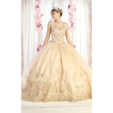 Layla K LK180 Corset V-neck Embroidered Quinceanera Ball Gown Champagne 12
