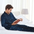 thumbnail image 6 of Fuzoiu Blue Glitter Retro Print Men's Long-Sleeved Pajama,Lounge Button Down Nightwear,Mens Notch Collar Pajama Set -X-Large, 6 of 7